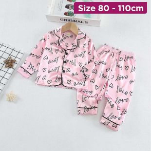 Children’s Long Sleeve Pajama Set with Love Design