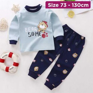 Cotton Pajama Set with Brown Bear Print for Boys