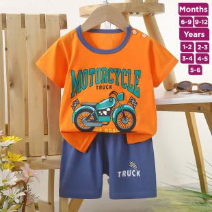 Motorcycle Pure Cotton Summer T-shirt and Shorts Set