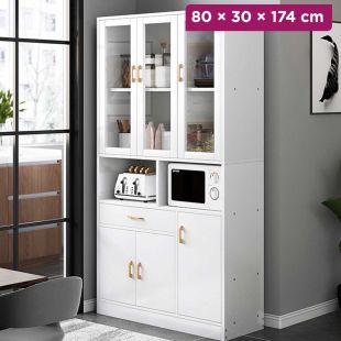 Multi Layer Wooden Cabinet with Drawer and Doors - 80 × 30 × 174 cm