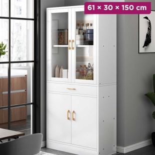 Multifunction Wooden Cabinet with Drawer and Doors - 61 × 30 × 150 cm