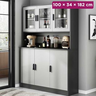 Multi Layer Wooden Cabinet with Doors - 100 × 34 × 182 cm