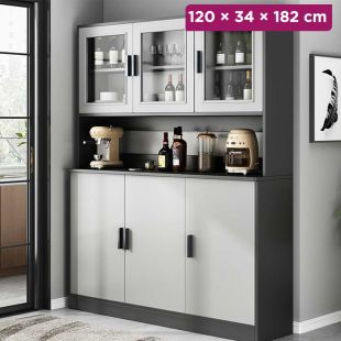 Multi Layer Wooden Cabinet with Doors - 120 × 34 × 182 cm