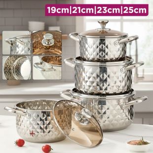 Stainless Steel Cookware Set with Diamond Pattern 8 Pcs