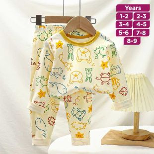 Animals Pure Cotton Long Sleeved Pajama Set for Boys and Girls