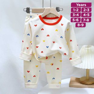 Hearts Pure Cotton Long Sleeved Pajama Set for Boys and Girls