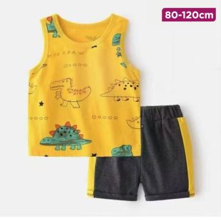 Children’s Cotton Summer Vest and Shorts Set with Sunny Dino Design