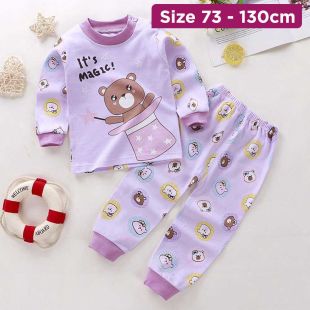 Cotton Pajama Set with Magic Bear Print for Girls