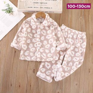 Brown Leopard Design Flannel Pajama for Girls 
