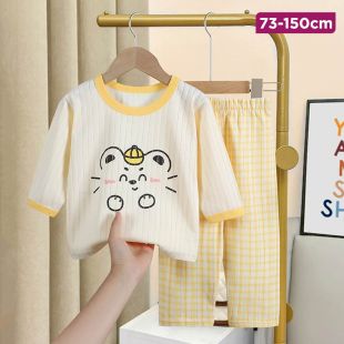 Line Kitten Summer Cotton Pajama Suit for Girls