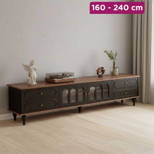 Retro Wooden TV Cabinet with 4 Drawers and Double Doors