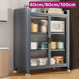 Multifunction Metal Kitchen Cabinet with Doors - 4 Layers