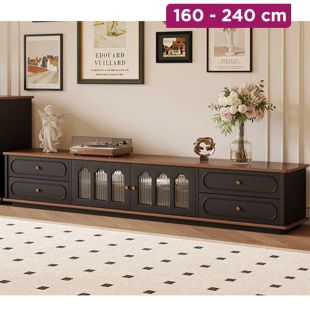 Retro Floor-Standing Particle Board TV Cabinet with 4 Drawers and 2 Doors