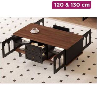 Retro Particle Wood Table Multifunction with 4 Doors and 4 Drawers