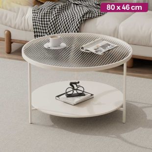 Round Glass Side Table with Metal Frame and Lower Shelf 80 × 46 cm