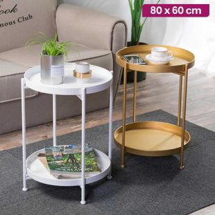 Metal Side Table with Movable Top and Lower Shelf 80 × 60 cm