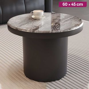 Round Glass-Crystal Stone Table with Wooden Base - 60 × 45 cm