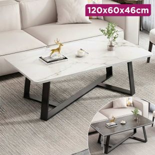Wooden Table with Marble Pattern and Steel Frame - 120 x 60 x 46 cm