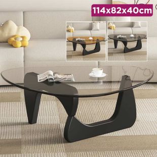 Simple Glass Table with Walnut Wood Base - 114 × 82 × 40 cm