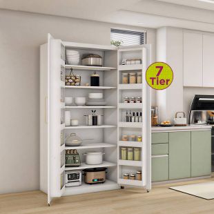 7-Tier Metal Kitchen Cabinet with Doors and Side Shelves