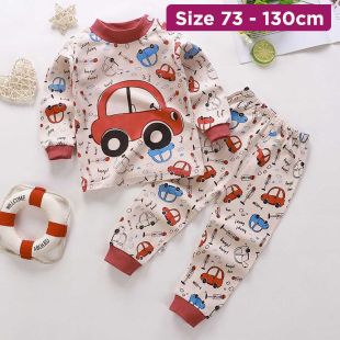 Cotton Pajama Set with Red Car Print for Boys