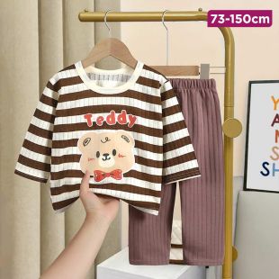 Strip Bear Summer Cotton Pajama Suit for Girls