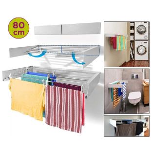 رف تجفيف ملابس 6 أعواد ألمنيوم قابل للتمدد للتعليق على الحائط 80 سم