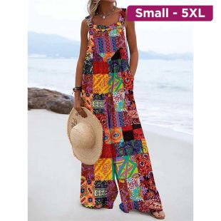 Mixed Color Sleeveless Summer Jumpsuit For Women