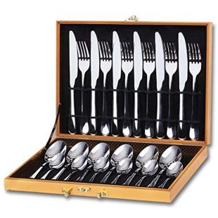 Remoloof 24PCS Silverware Cutlery Set with Wooden Box