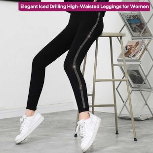 Elegant Iced Drilling High-Waisted Leggings for Women