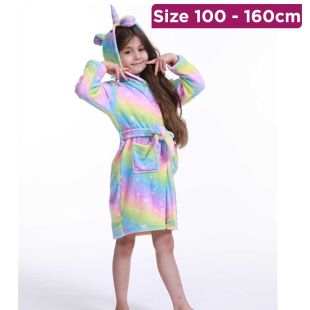 روب حمام بغطاء رأس تصميم يونيكورن للبنات