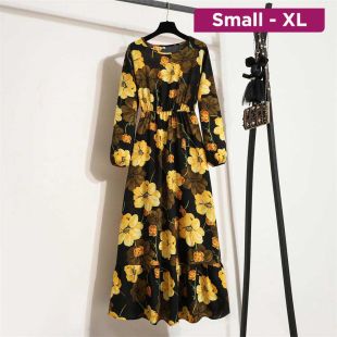 Graceful Long Printed Chiffon Dress for Women