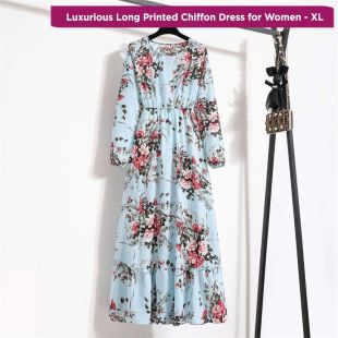 Luxurious Long Printed Chiffon Dress for Women