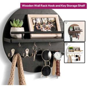Wooden Wall Rack Hook and Key Storage Shelf