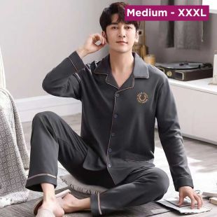 Men’s Cotton Pajama Set with Simple Design