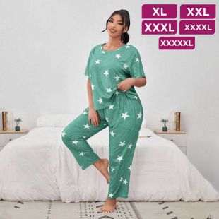 Plus Size Star Print T-Shirt & Pants Pajama Set