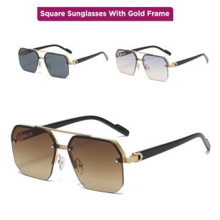 نظارات شمسية مربعة بإطار ذهبى