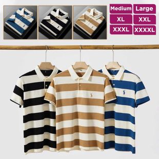 Short Sleeve Striped Polo Shirt with Classic Collar For Men