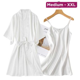 طقم روب وقميص نوم حريري للسيدات