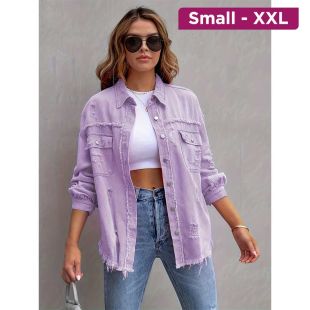 Ripped Long Denim Jacket for Women
