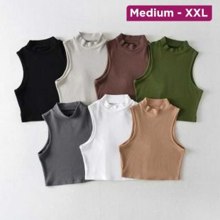 Retro Turtleneck Sleeveless Top for Women