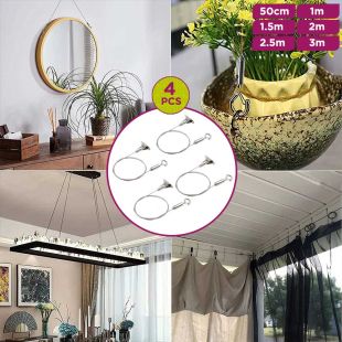 Adjustable Stainless Steel Hanging Wire Set with Disc Base - 4Pcs