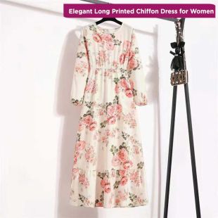 Elegant Long Printed Chiffon Dress for Women