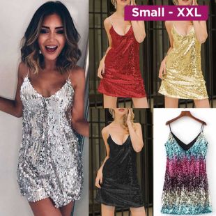 Shiny Short V-Neck Sleeveless Dress for Women