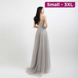 Long Evening Dress with V-Neck for Women