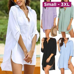 Deep V-Neck Chiffon Beach Swimsuit Cover Dress for Women