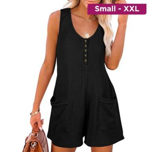 Button Pocket Sleeveless Bodysuit for Women