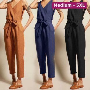 Elegant Belted V-Neck One-Piece Suit for Women