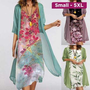Women’s Floral Print Long Dress 2 Piece Set