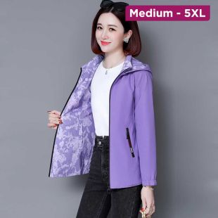 جاكيت نسائي رياضي بغطاء رأس وقصة فضفاضة